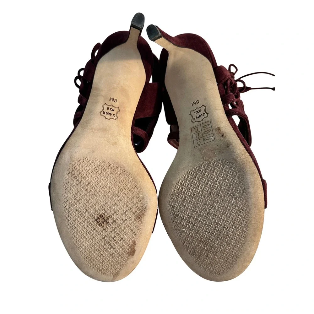Tory Burch Leyla Suede Lace Up Heel‎ Sandals Size 8.5 Merlot Purple Boho Chic